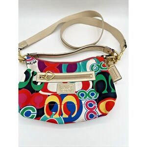 Coach Poppy Y2K Shoulder Bag Multicolor‎ Signature Logo Gold Straps